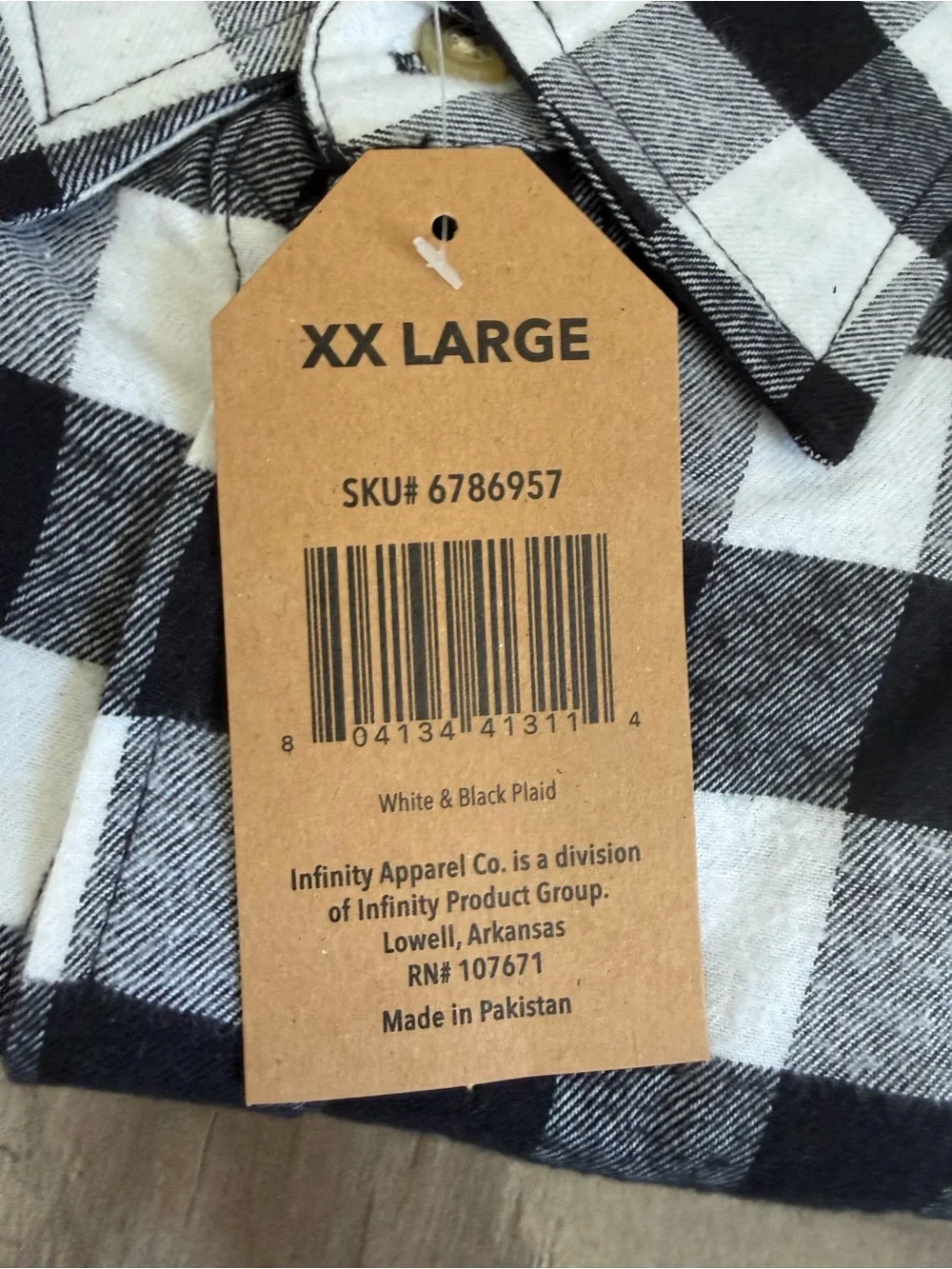 Infinity Apparel Plaid Shirt White Black‎ Men XXL Brushed Pockets Button Up Fall